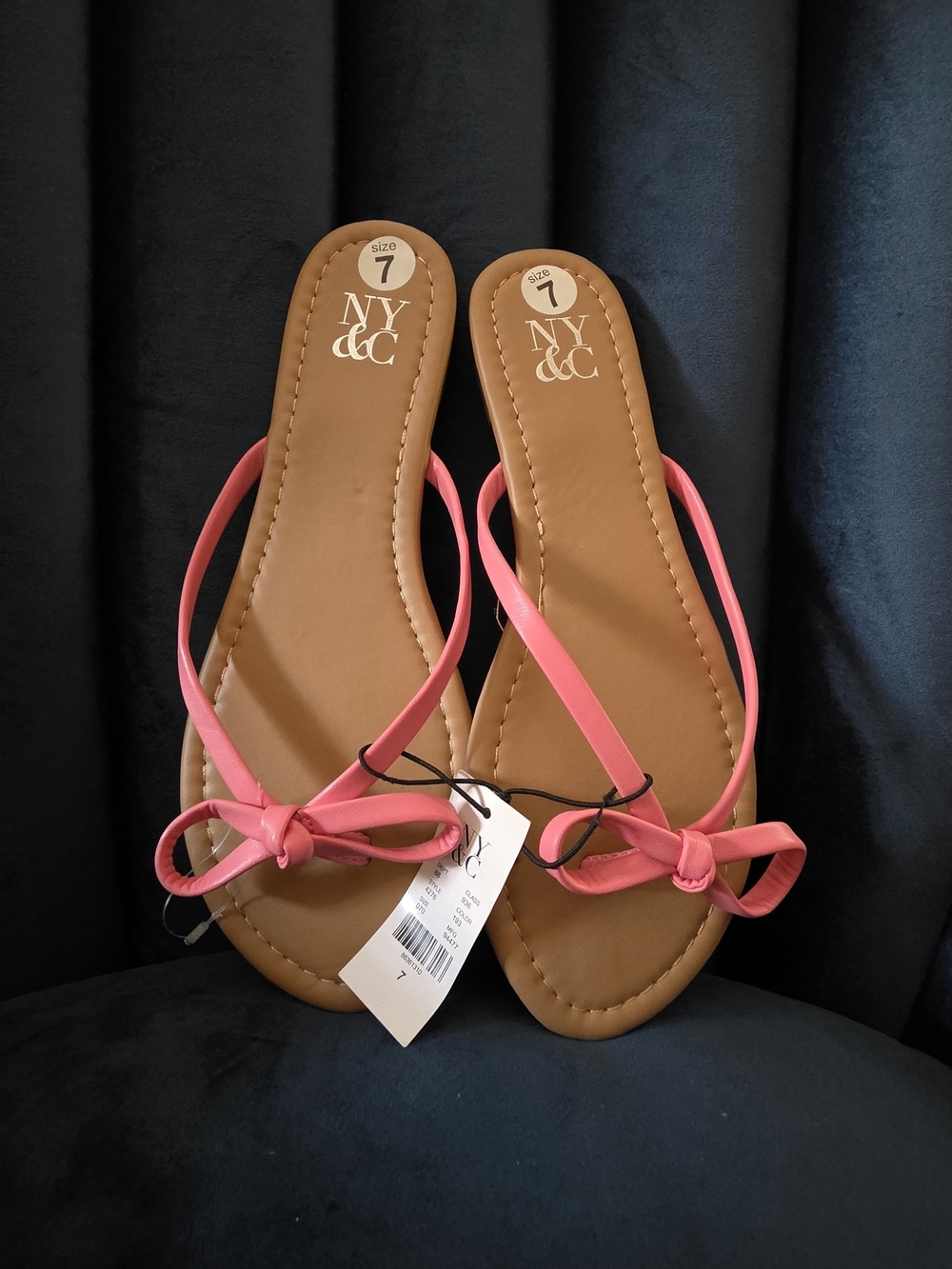 New York & Company Coral Pink Bow Toe-Post Sandals